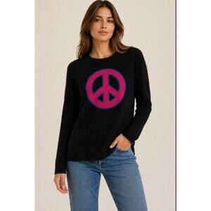 Cashmere Peace Sign Sweater Black Pink Blue Graphic Knit M by 2Oh Threads